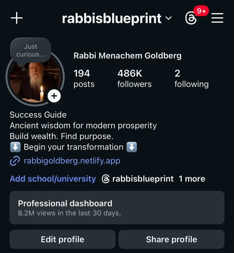 Rabbi's Blueprint account showing more than 463,000 followers
